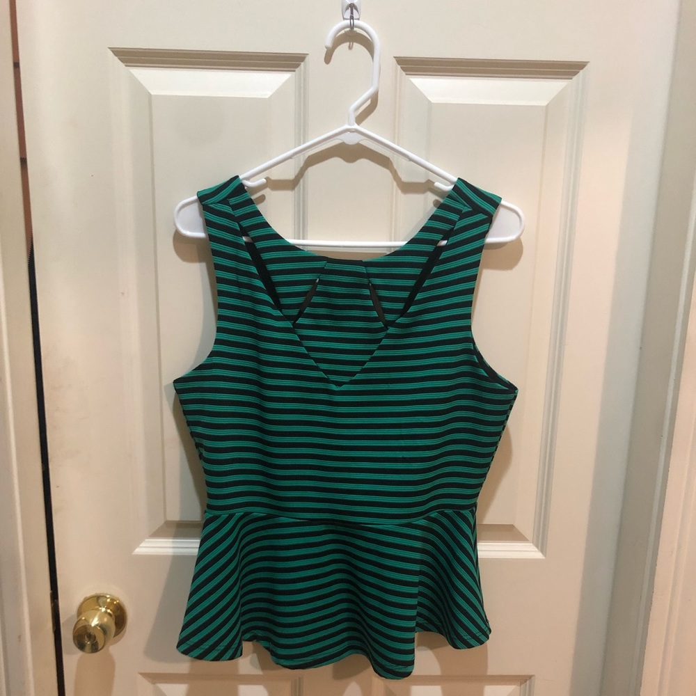 Striped green peplum top